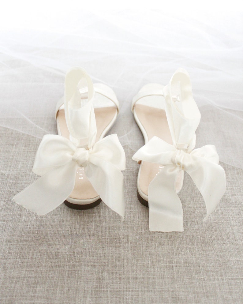 Ivory Satin Flat Sandal with WRAPPED SATIN TIE, Bridesmaid Shoes, Women Sandals, Kids Sandals, Mommy and Me Shoes image 4