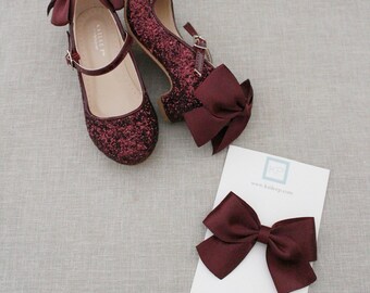 Burgundy Rock Glitter Mary Jane Heels With Added Satin Bow