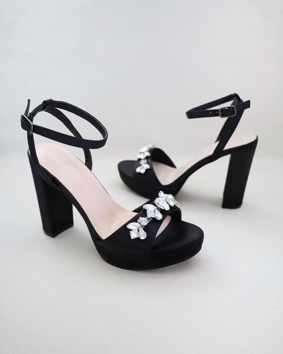 Black satin slingback evening shoes deals