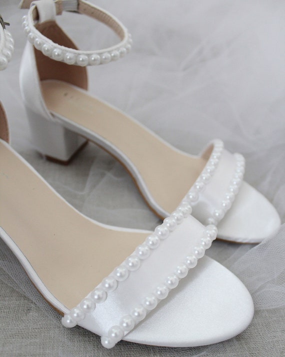 Pleated Chiffon Bow Mid-Heel Sandals | David's Bridal
