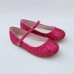 Fuchsia Rock Glitter Maryjane Flats, for Flower Girls, Party Shoes ...