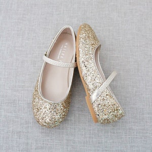 Gold Rock Glitter Mary Jane Flats for Fall Flower Girls Shoes, Girls Shoes, Holiday Shoes, Party Shoes image 4