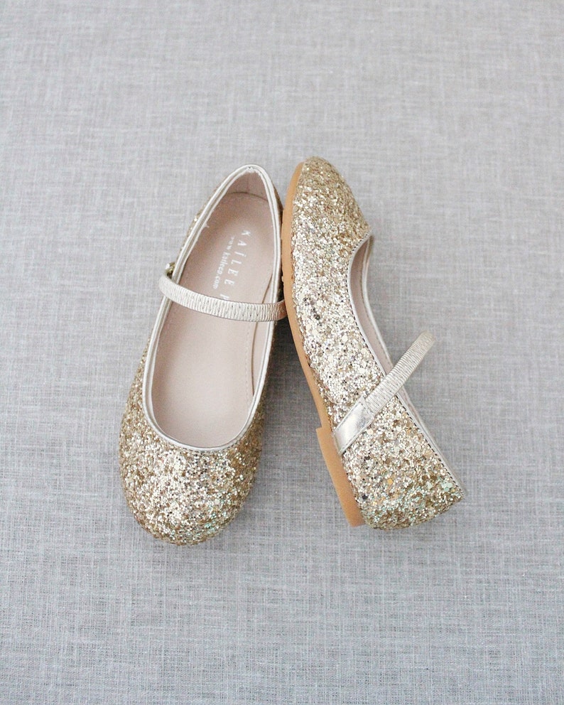 Gold Rock Glitter Mary Jane Flats for Fall Flower Girls Shoes, Girls Shoes, Holiday Shoes, Party Shoes image 4