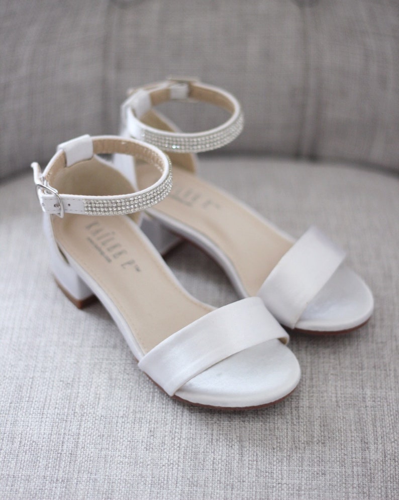 white satin block heel