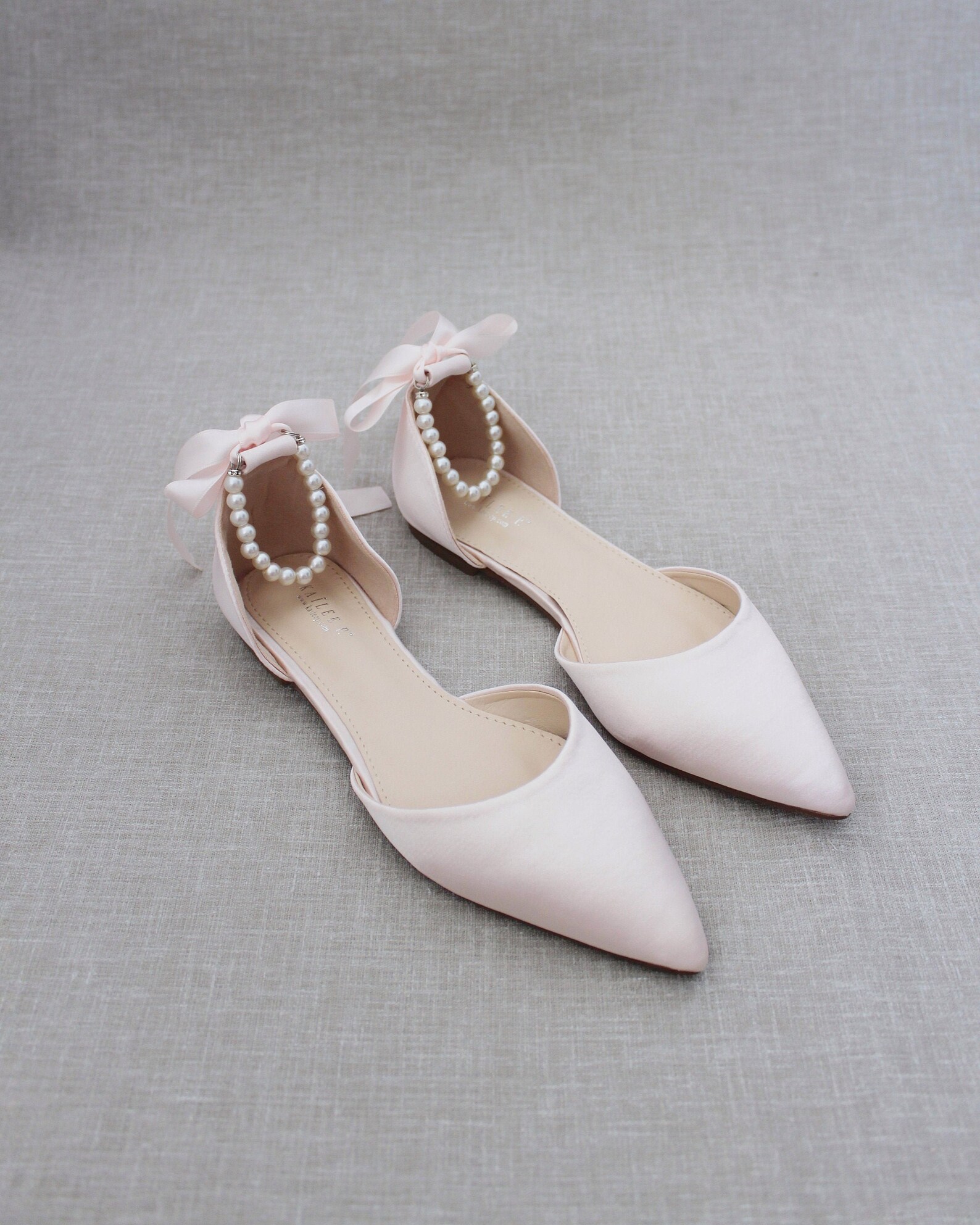 Dusty Pink Satin Pointy Toe Flats With PEARLS ANKLE STRAP - Etsy