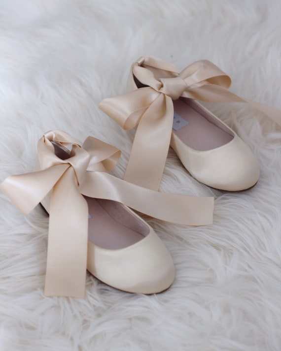 CHAMPAGNE Satin Flats with Satin Ankle 