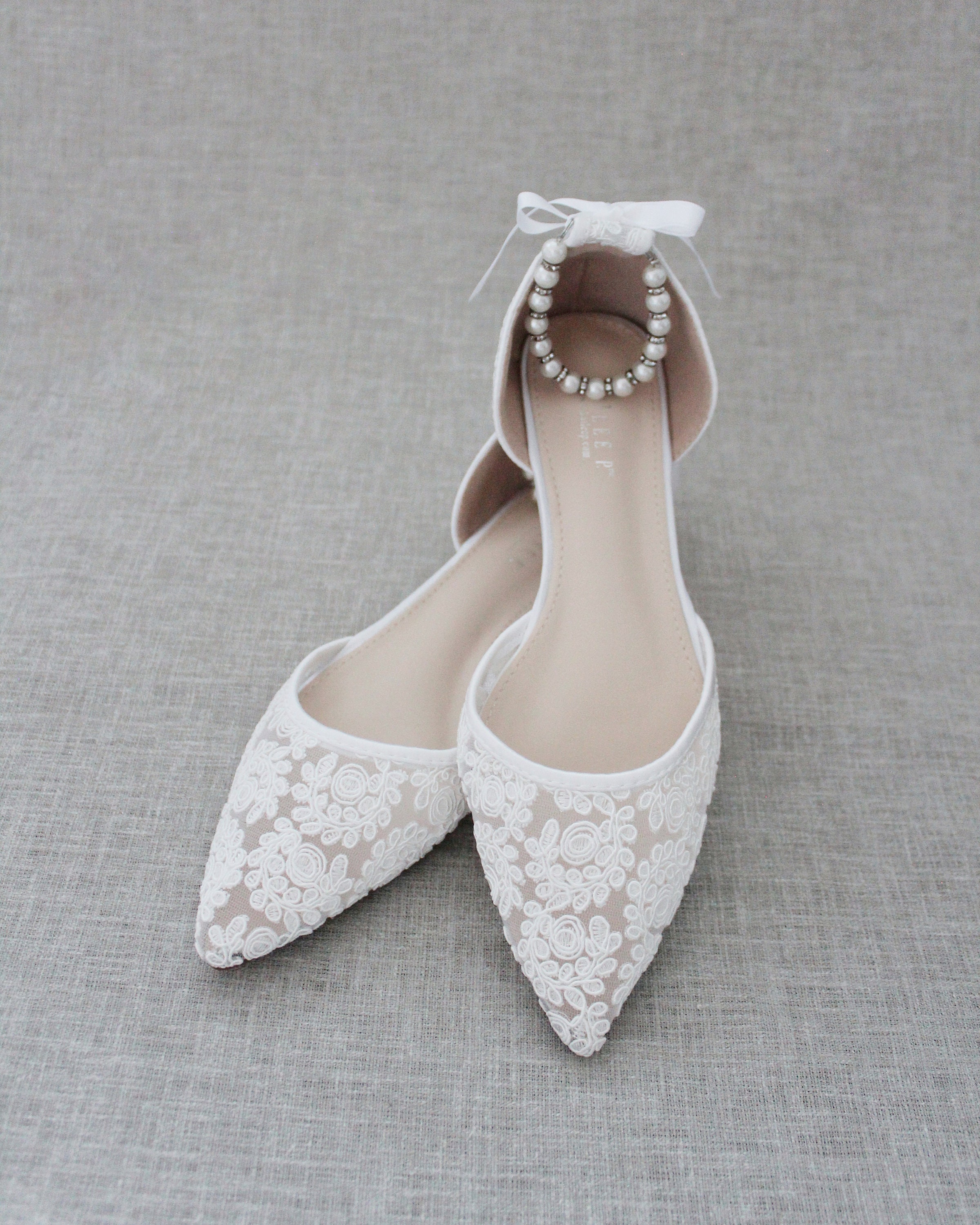 White Crochet Lace Pointy Toe Flats Women Wedding Shoes - Etsy UK