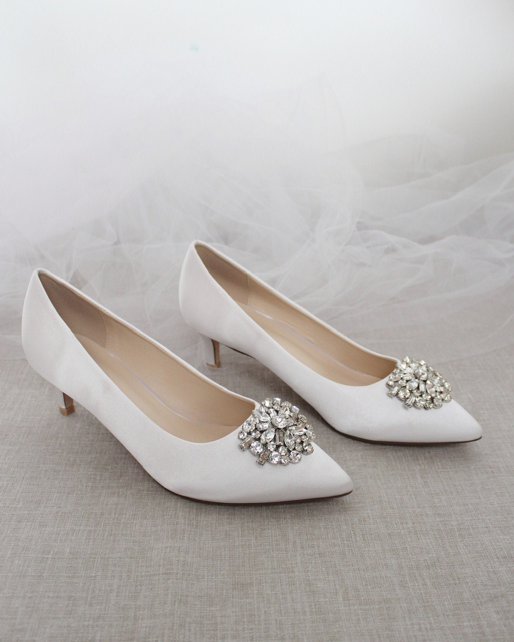 white satin pumps low heel
