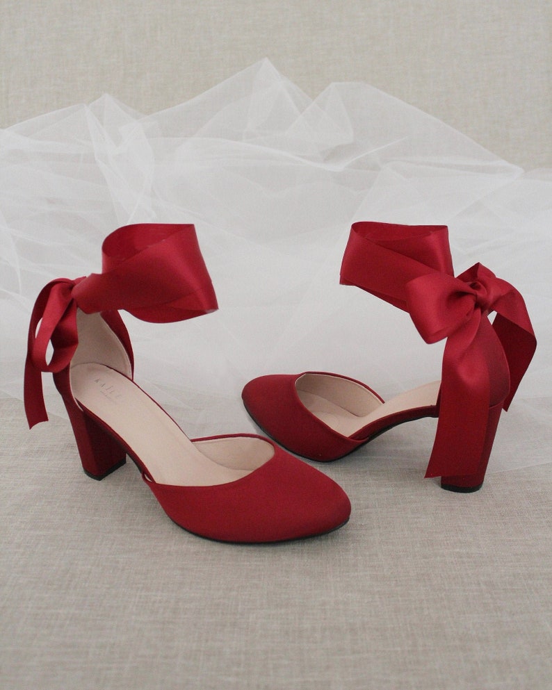 satin block heels
