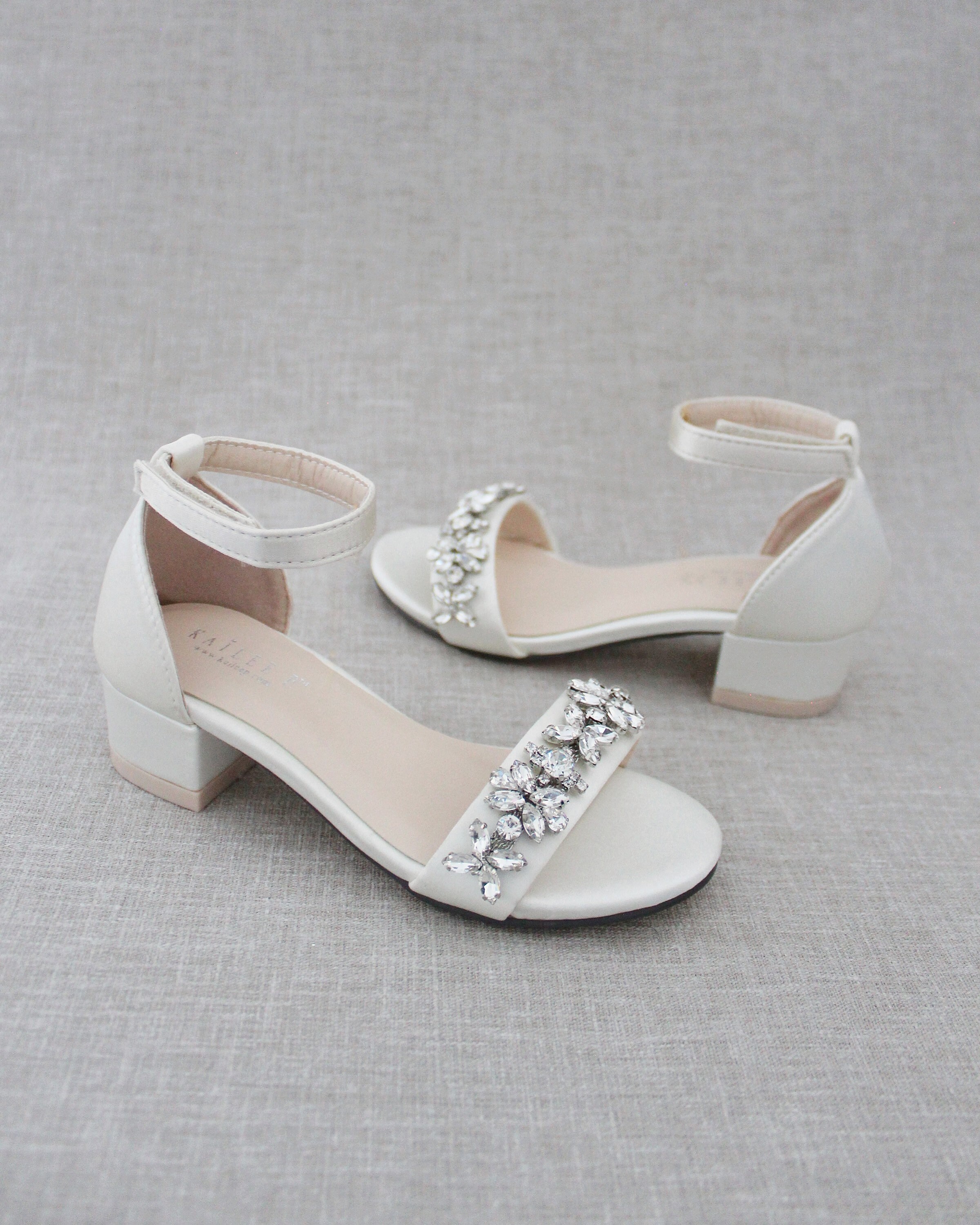 Ivory Satin Block Heel Sandals With FLORAL RHINESTONES on - Etsy Canada