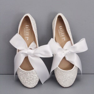 White Rock Glitter Flats With SATIN RIBBON Women White Wedding Shoes ...