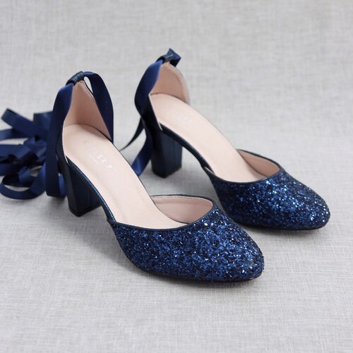 navy glitter court shoes