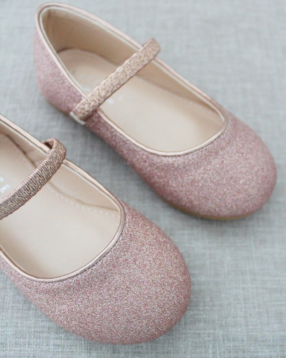 Rose Gold Rock Glitter Mary Jane Flats para zapatos de niñas de