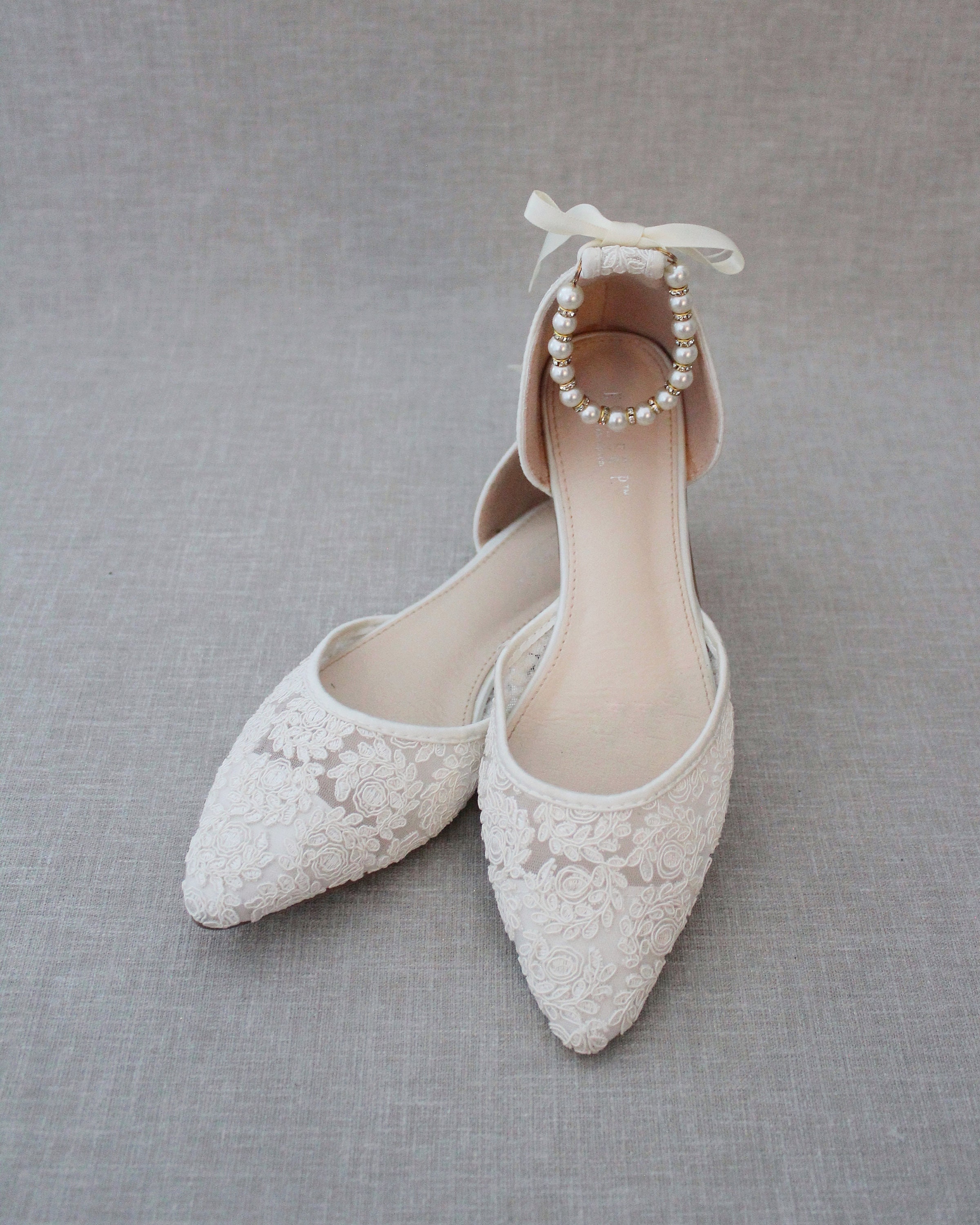 Ivory Crochet Lace Pointy Toe Flats Women Wedding Shoes | Etsy Canada