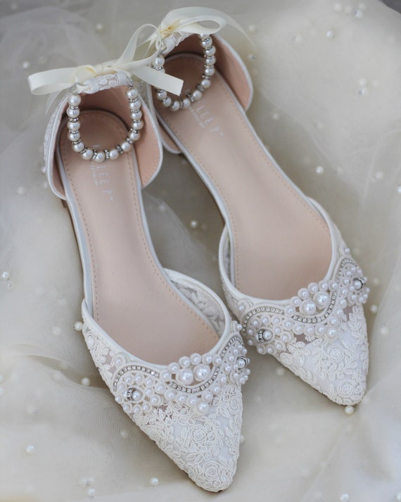 pearl tassel toe ring flat heel shoes