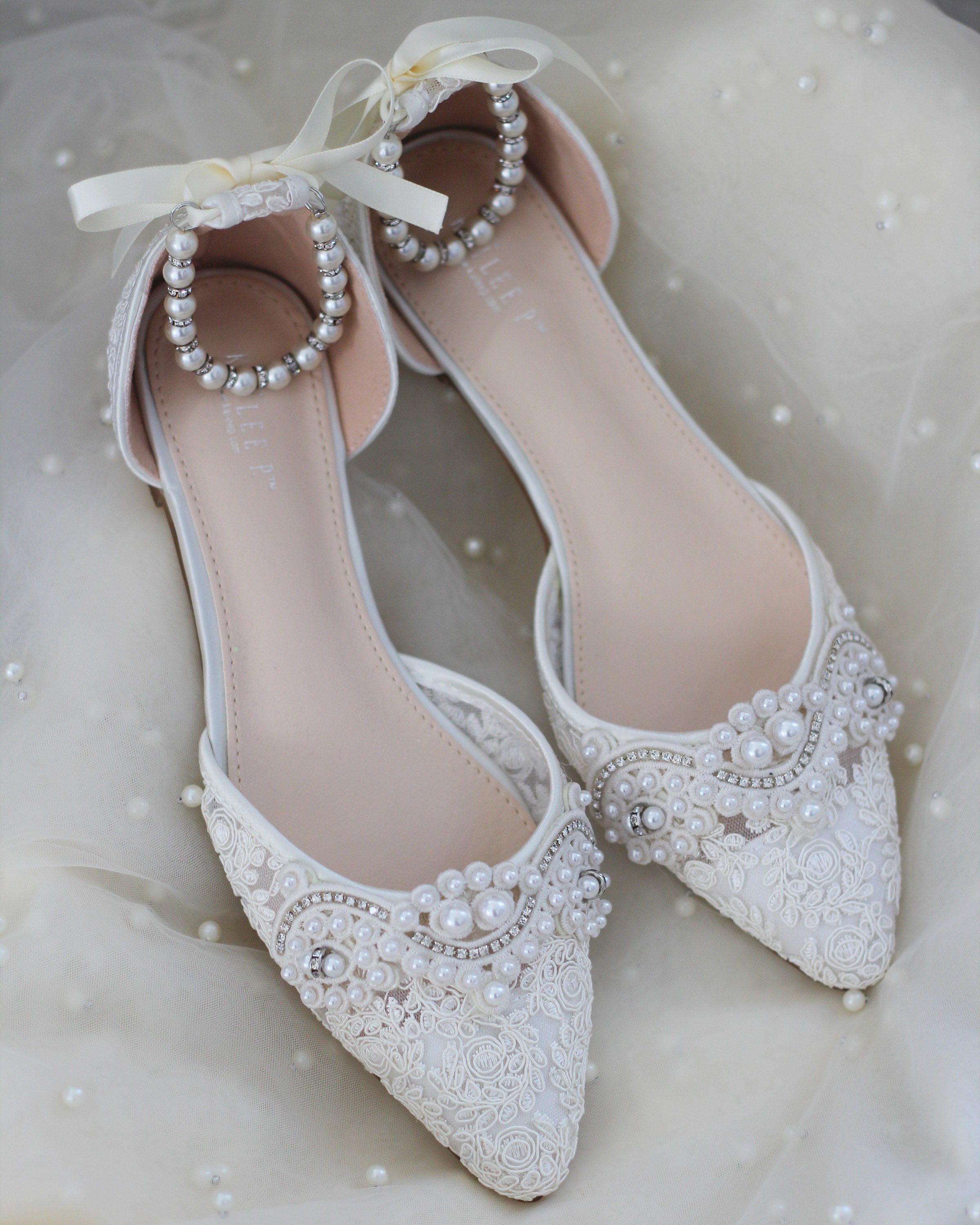 Ivory white womens pearls flats ballet Wedding shoes Bridal Slip-On size 5-11 Ivory white womens pearls flats ballet Wedding shoes Bridal Slip-On size 5-11