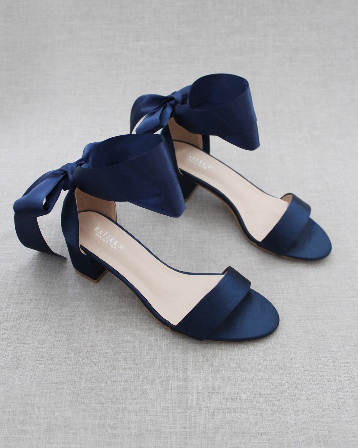 Navy Satin Block Heel Sandal with WRAPPED SATIN TIE image 1