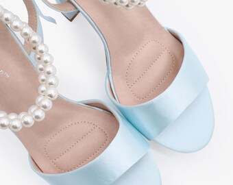 Sandales Femme Talon Moyen Bleu Ciel à Paillettes - Pointure 38 - Occasion