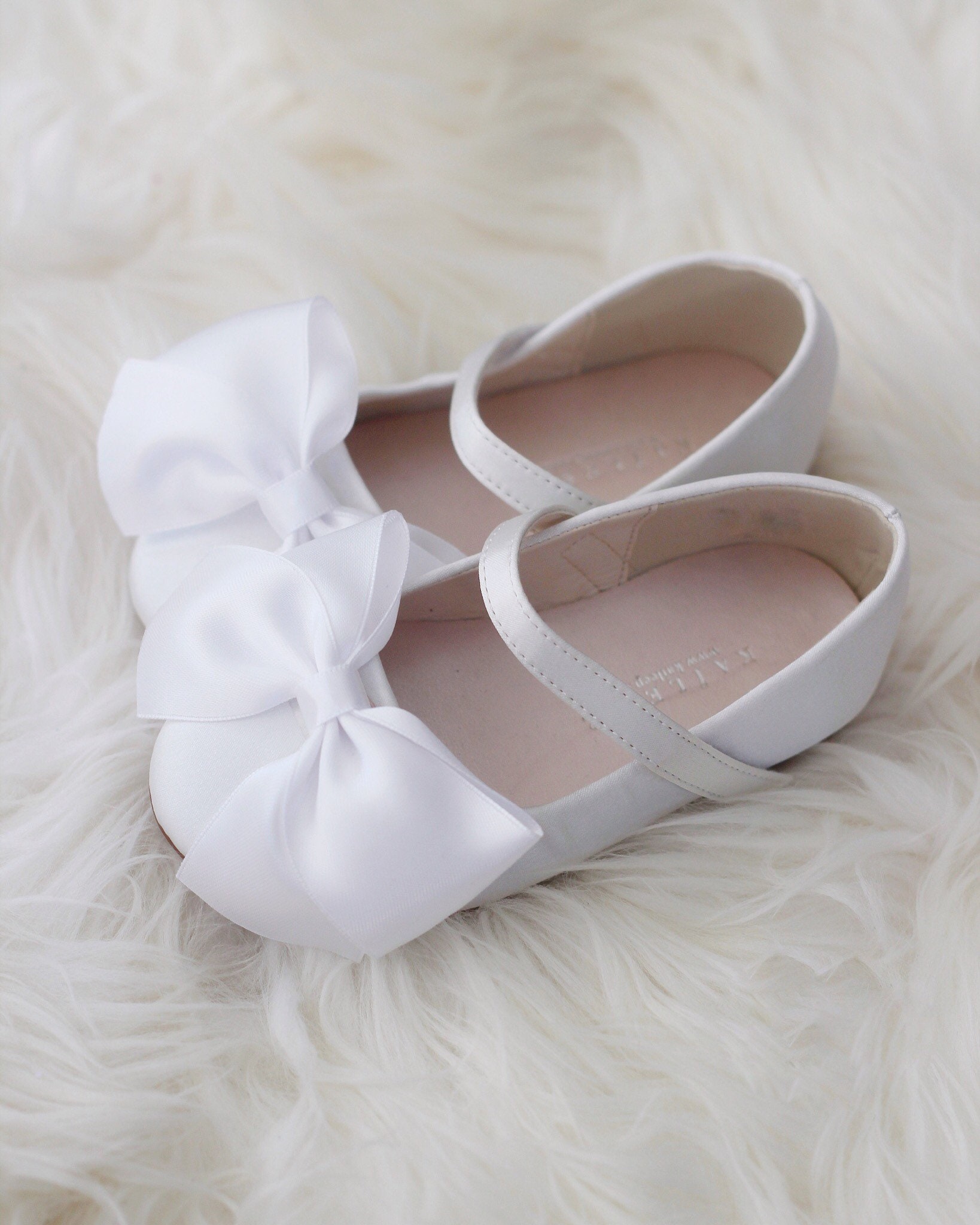 WHITE Satin maryjane flats with satin ribbon bow perfect for Etsy