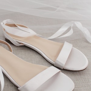 White Satin Flat Sandal with Ballerina Lace Up, Bridesmaid Shoes, Women Sandals, Kids Sandals, Mommy and Me Shoes image 4