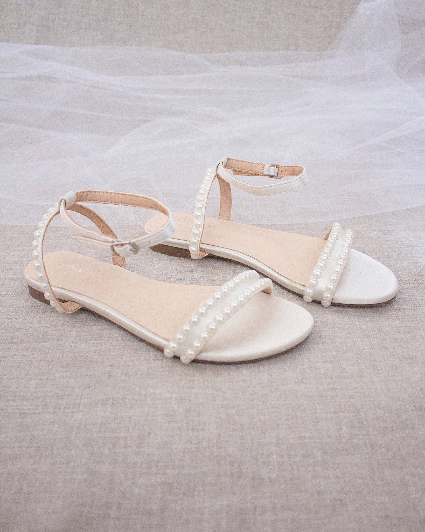 Ivory Satin Flat Sandal With PEARLS Bridesmaid Shoes Women - Etsy