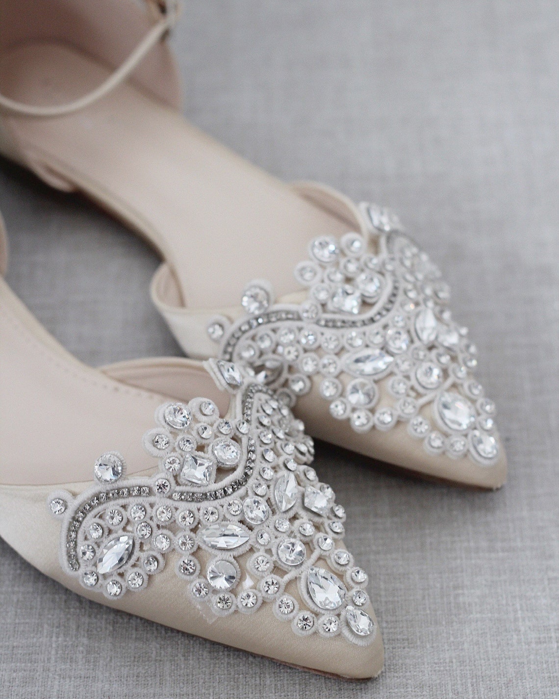 Champagne Satin Pointy Toe Flats With Sparkly OVERSIZED - Etsy