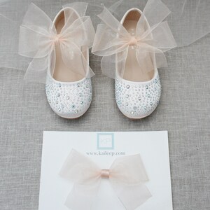 Soft Blush Satin Mary Jane Flat With CHIFFON BOW and Rhinestones, Fall ...