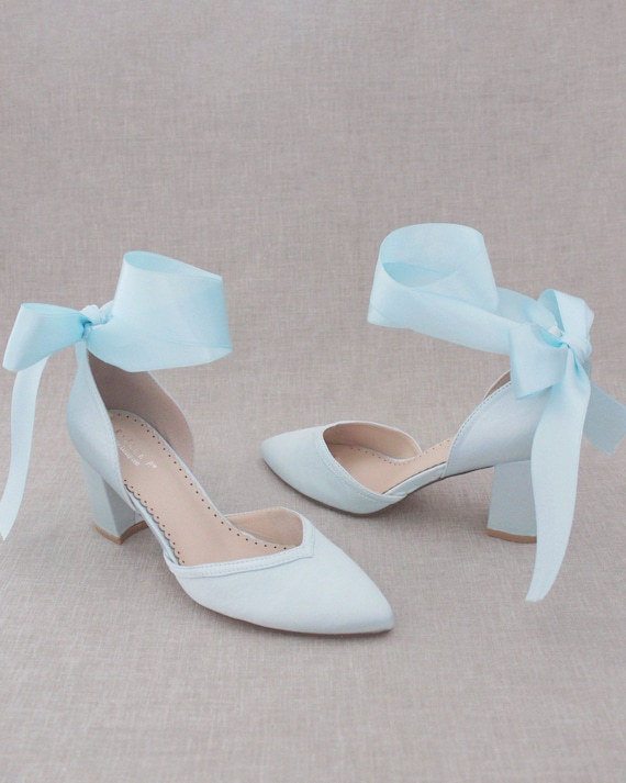 Buy Light Blue Satin Block Heel With SATIN BACK BOW, Women Wedding Shoes,  Bridesmaids Shoes, Bridal Shoes, Bridal Heels, Bride Pumps Online in India  - Etsy