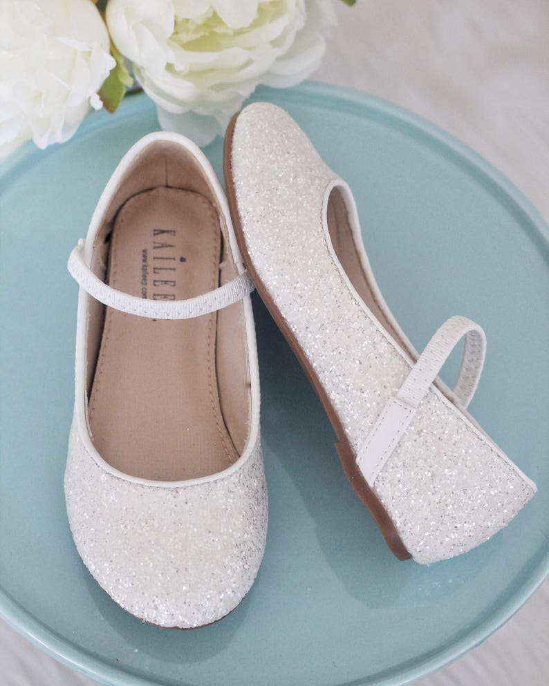 White Rock Glitter Mary Jane Flats For flower girls Etsy