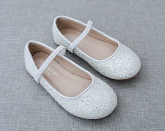 White Rock Glitter Mary Jane Flats - For flower girls, Christening, Baptism Shoes, Holiday Shoes