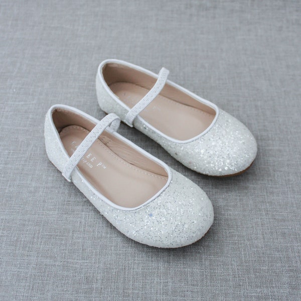 White Rock Glitter Mary Jane Flats - For flower girls, Christening, Baptism Shoes, Holiday Shoes