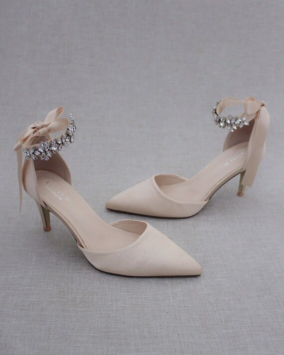 Champagne Satin Pointy Toe HEELS With 