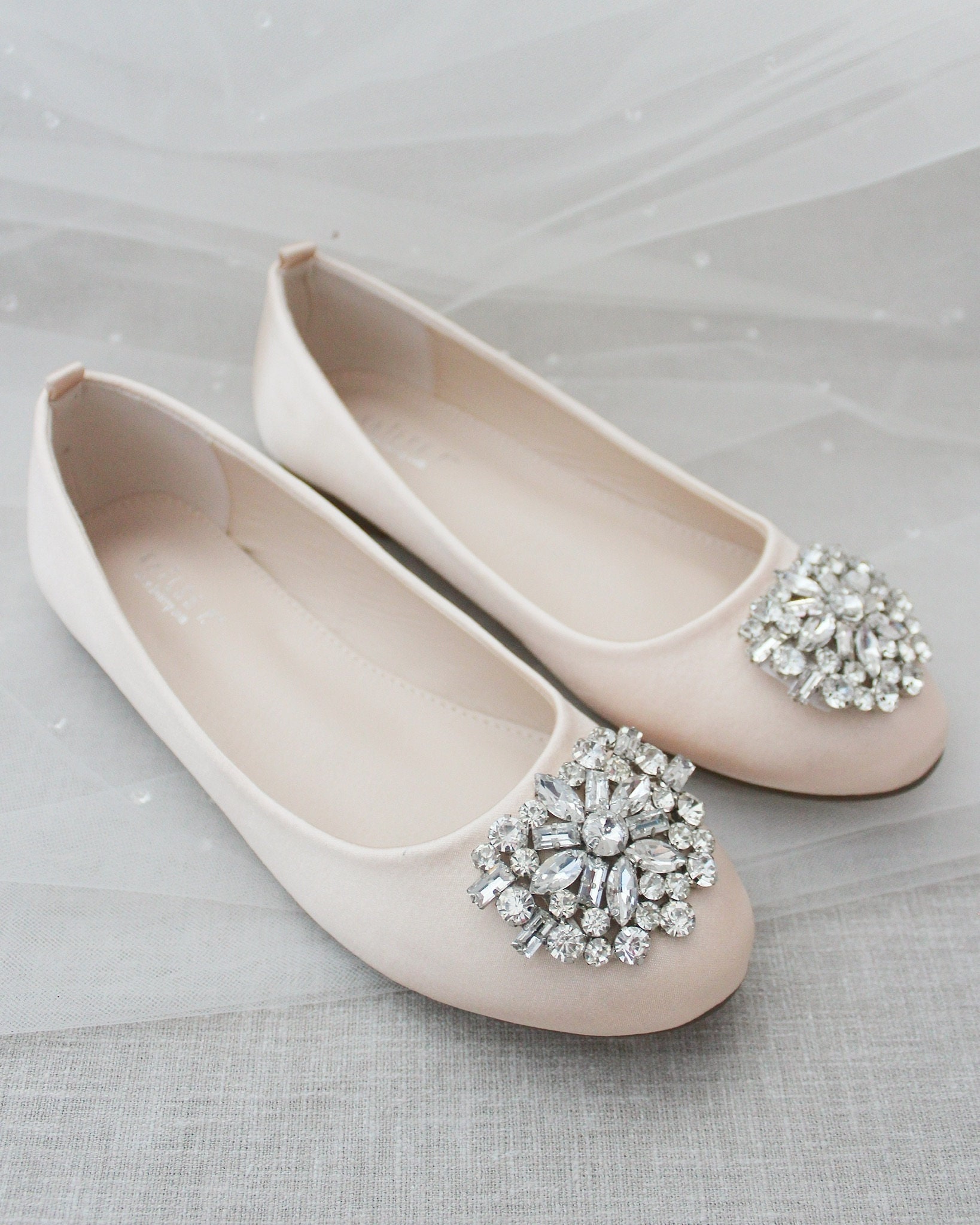 CHAMPAGNE Satin Round Toe Flats With 
