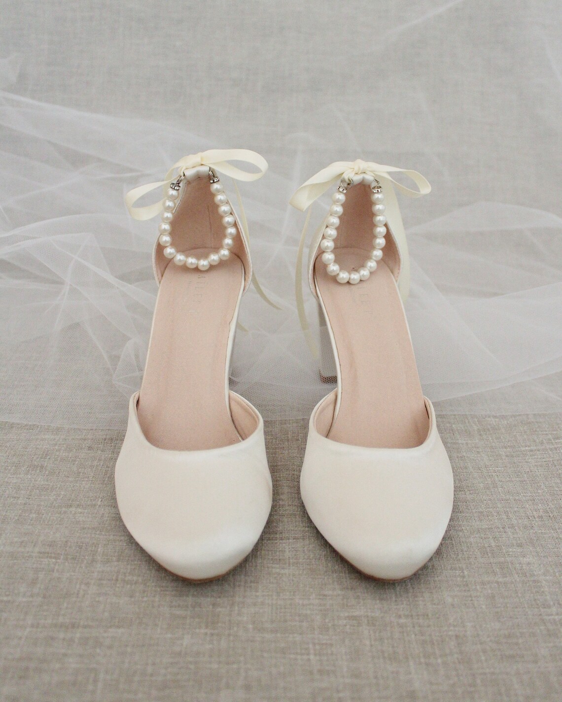ivory satin block heel