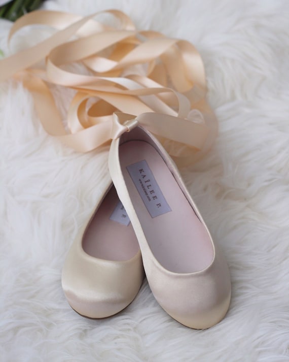 ivory satin flower girl shoes