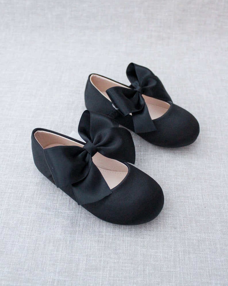 Black Satin Maryjane Shoes with Satin Bow, Fall Flower Girl Shoes, Girls Shoes, Holiday Shoes, Birthday Shoes, Halloween Shoes image 3