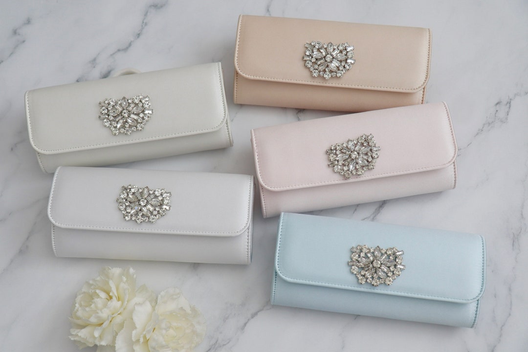 Satin Bridal Clutch With Oversized Brooch, Bridal Clutch, Bridesmaids