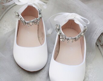 Girls Childrens White Ballerina Shoes Flower Girl Bridesmaid Communion Socks Set