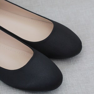 Women Shoes Black Satin Flats with Satin Ankle Tie or Ballerina Lace Up Bridesmaids Shoes, Fall Wedding Flats, Holiday Shoes image 5