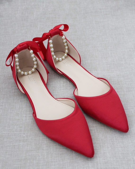 red flat heel shoes