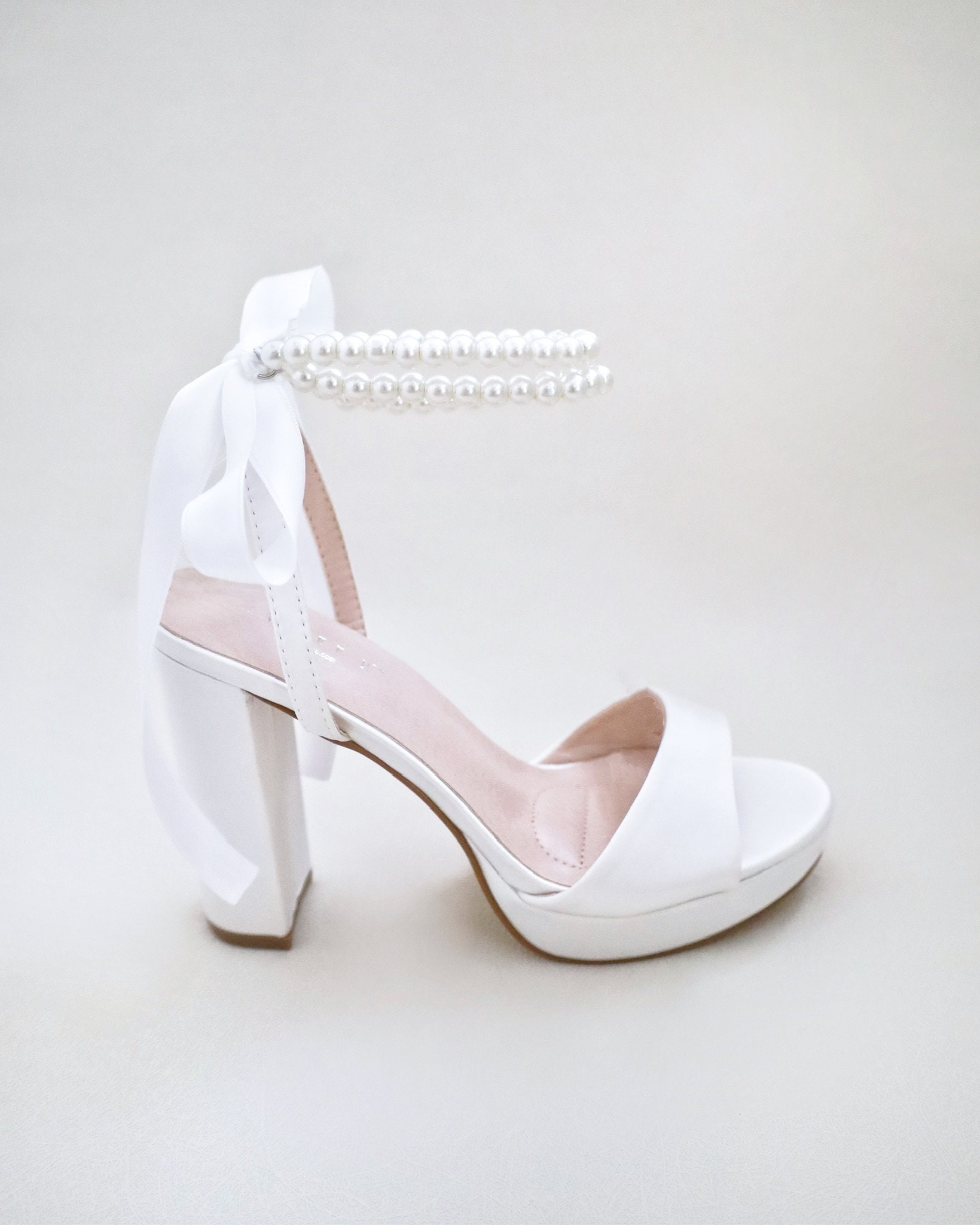 Hyinlays Women's Chunky Block Heel Sandals - Open Toe Pearl Ankle Strap Pumps For Wedding, Party & Evening Events
