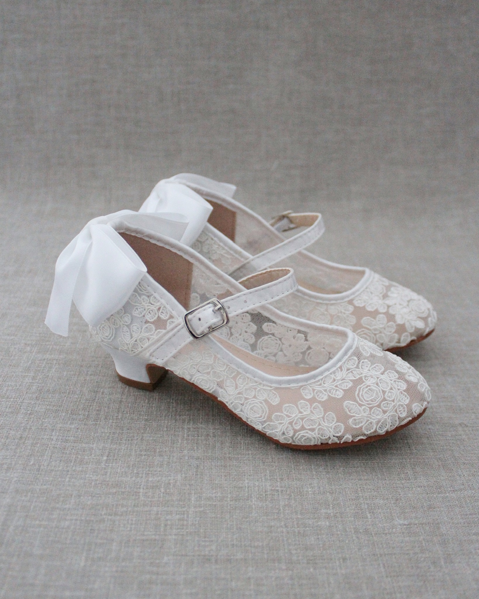 Crochet Lace Mary Jane Heels with Satin Back Bow, Flower Girls Shoes 9 Toddler Crochet Lace Mary Jane Heels with Satin Back Bow, Flower Girls Shoes 9 Toddler