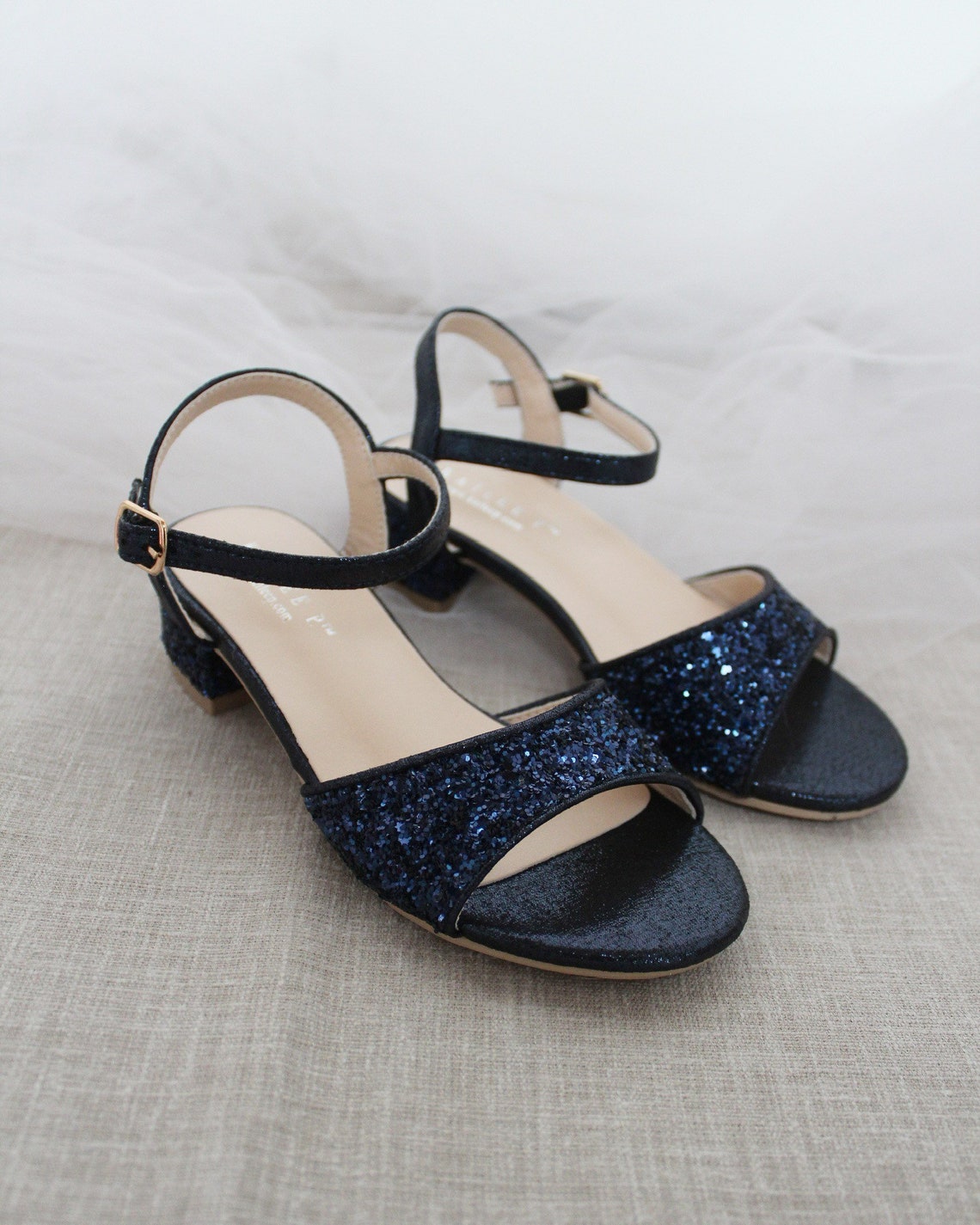 blue glitter block heels