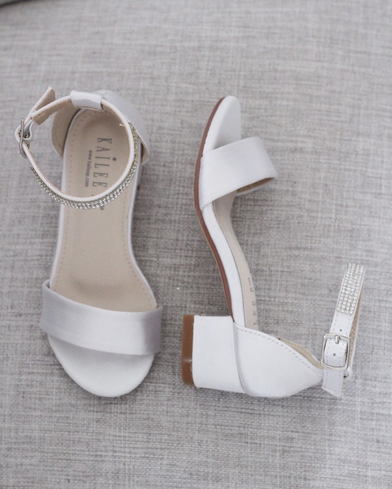 White Satin Block Heel Sandal with TULLE BACK BOW Bride | Etsy