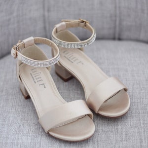 Champagne Satin Block Heel Sandal With TULLE BACK BOW, Women Sandals ...