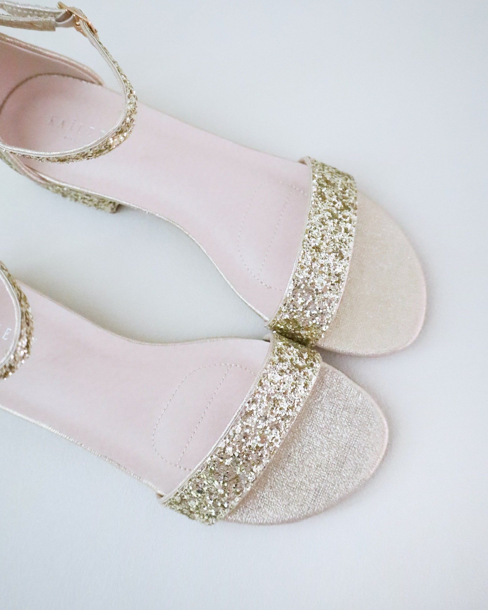 Hand Heel Rocking Rock Glitter Low Block Heel Wedding Sandals, Bridal Sandals ...