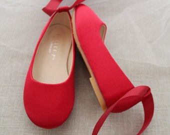 Kids Shoes Red Satin Ballerina Lace up Flats Fall Flower Girls Shoes Ballerina Shoes Girls Shoes Holiday Shoes Red Shoes Etsy Sweden