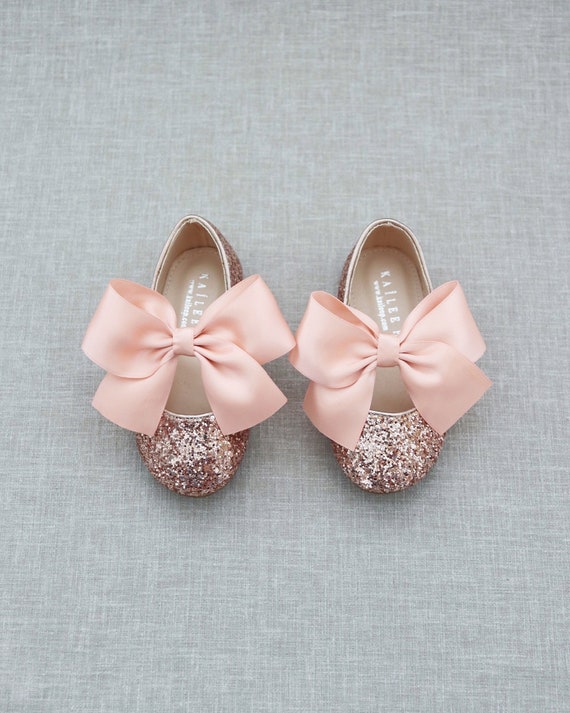 Rose Gold Rock Glitter Mary Jane Flats para zapatos de niñas de