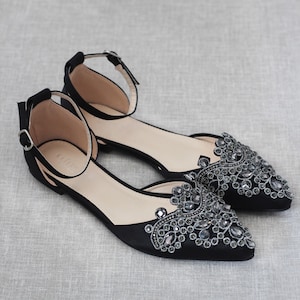 Flat black shop sandals for wedding