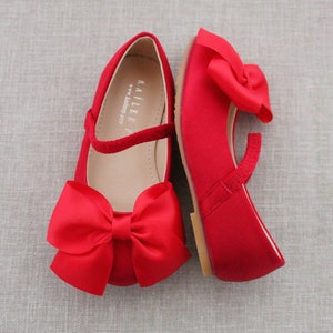 Red Satin Mary Jane With FRONT SATIN BOW for Fall Flower Girls Shoes ...